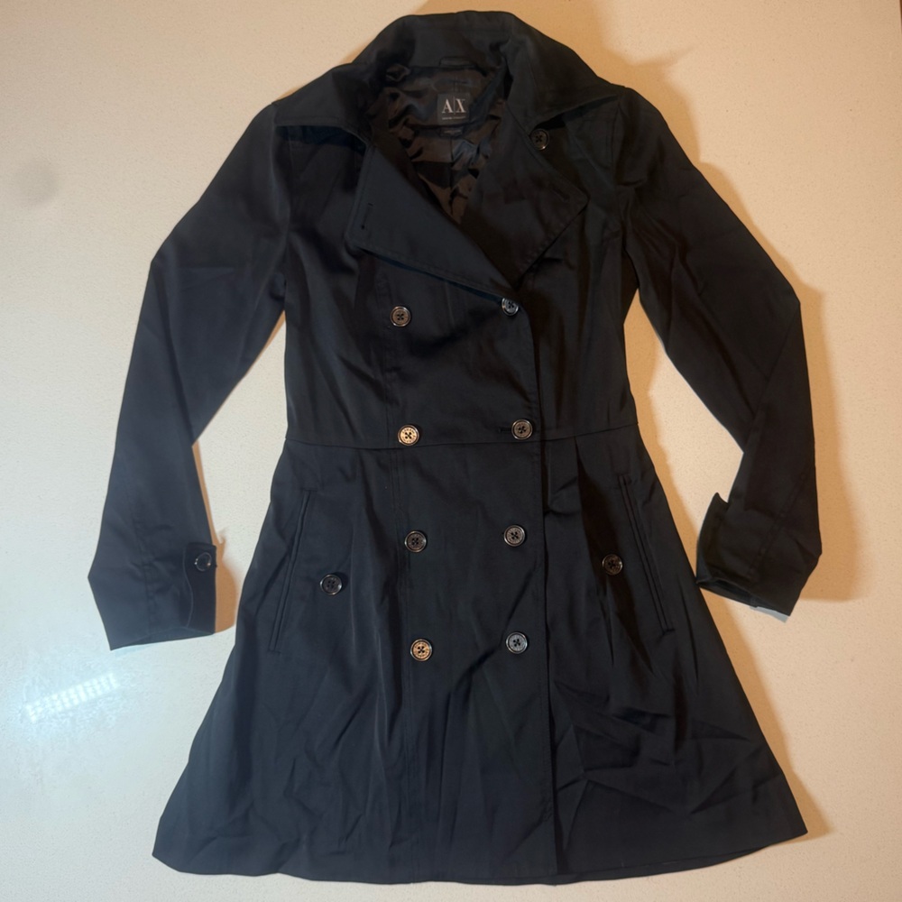 Armani Exchange Black Belted Double-Breasted Coat Jacket | Missing Belt | Small